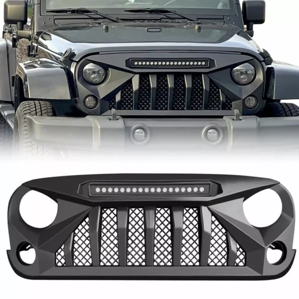 For 07-18 Jeep Wrangler JK Front Grill Mars Grille W/LED Off-Road Lights Black