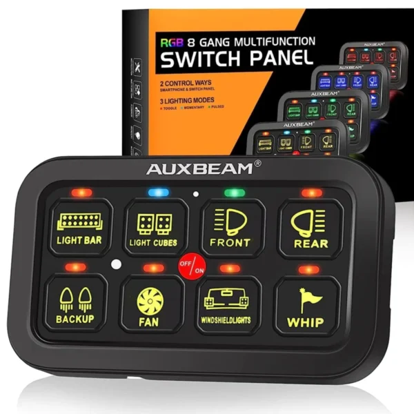 AUX BEAM Multifunction RGB 8 Switch Control Panel with Bluetooth Control